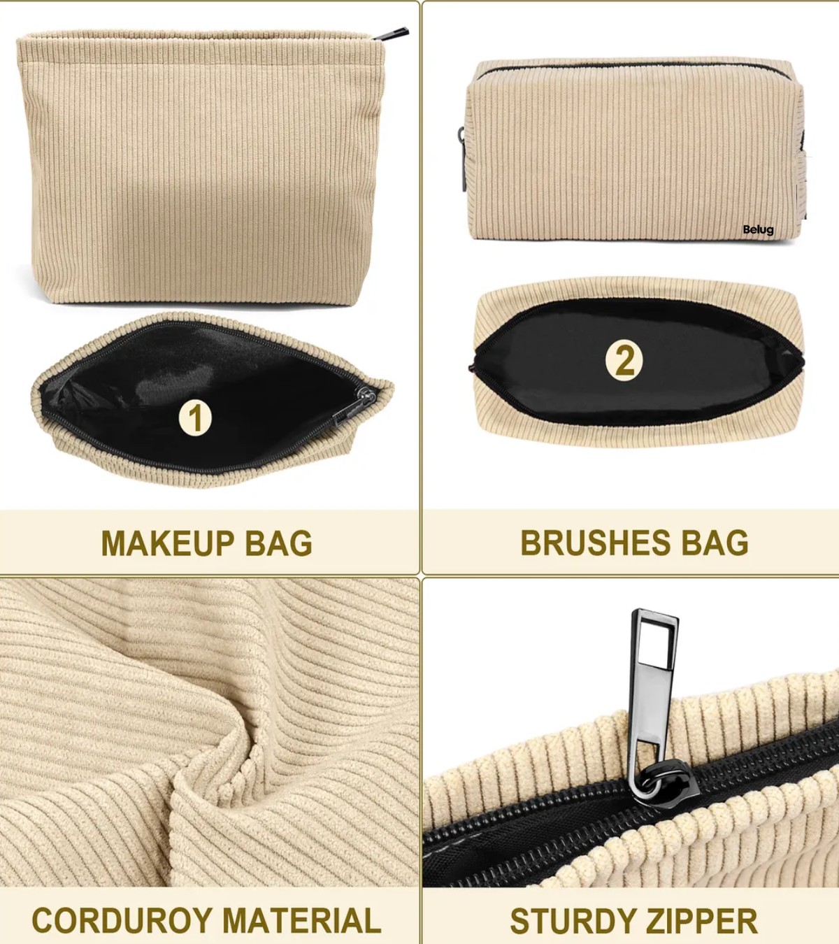 2pcs Cosmetiquera Neceser Estuches De Maquillaje beige image number null