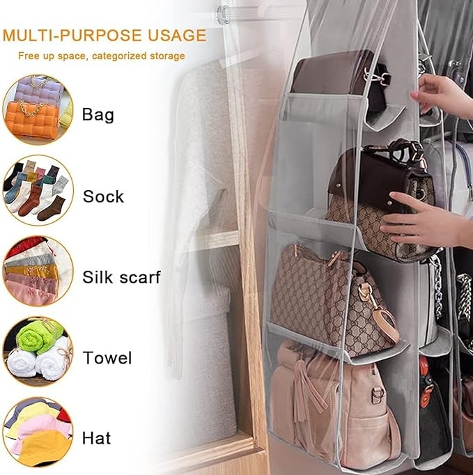 A VEKENSEE Organizador de Bolsos para Cl&oacute;set, 2 Pack 8 Compartimentos Bolsa de Almacenamiento, Organizador para Colgar Bolsos Cl&oacute;set para Bolso de Mano, para Armario para Armario Familiar, Dormitorio. image number null