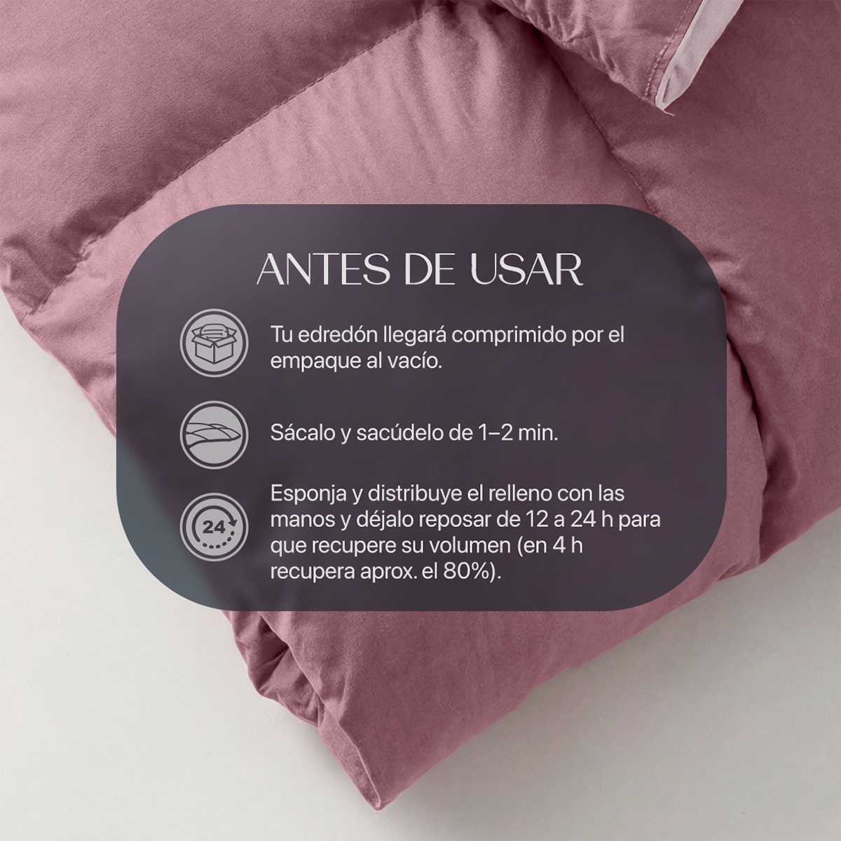 Edred&oacute;n Acolchado Duvet Queen Size Hipoalerg&eacute;nico Vino Rosado/Rosa ESQUIMAL. image number null