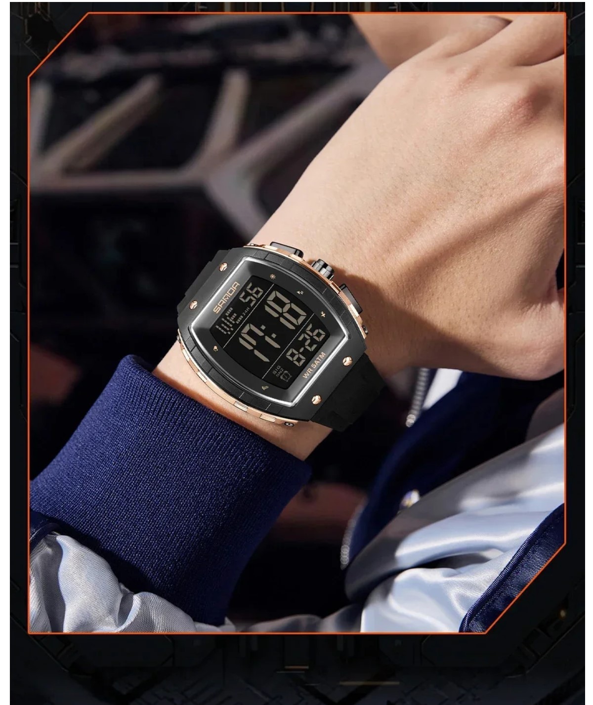 Reloj moda esfera plateado grande correa TPU cron&oacute;grafo deportivo calendario luminoso contra agua image number null