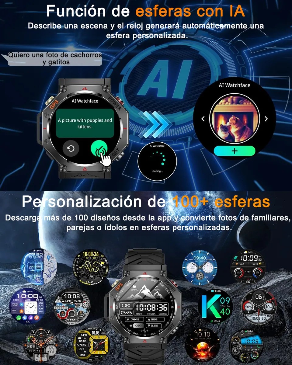 Smartwatch Reloj Inteligente Hombre Gps Llamada Bluetooth Negro Deportivo Siliconas Negro Negro image number null
