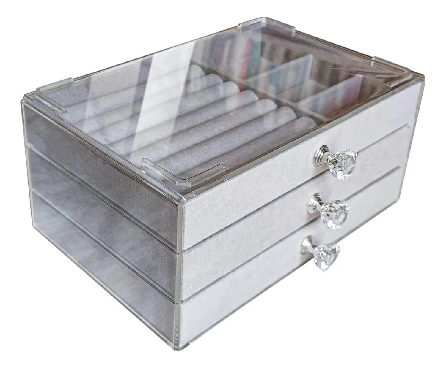 Caja De Almacenamiento De Joyas Acr&iacute;licas De 3 Cajones Gris image number null