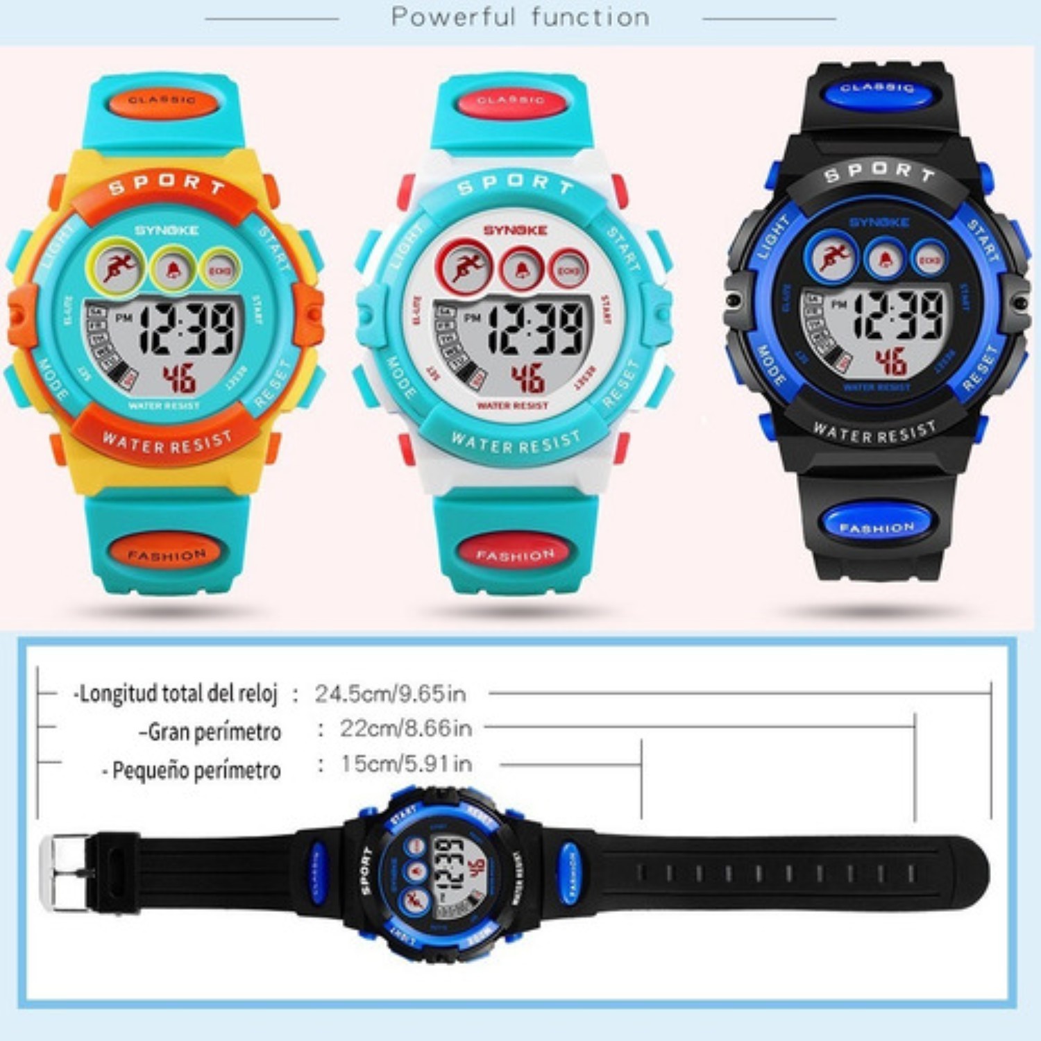 Reloj Electr&oacute;nico Para Ni&ntilde;os Deportes A Prueba De Agua NEGRO CON AZUL image number null