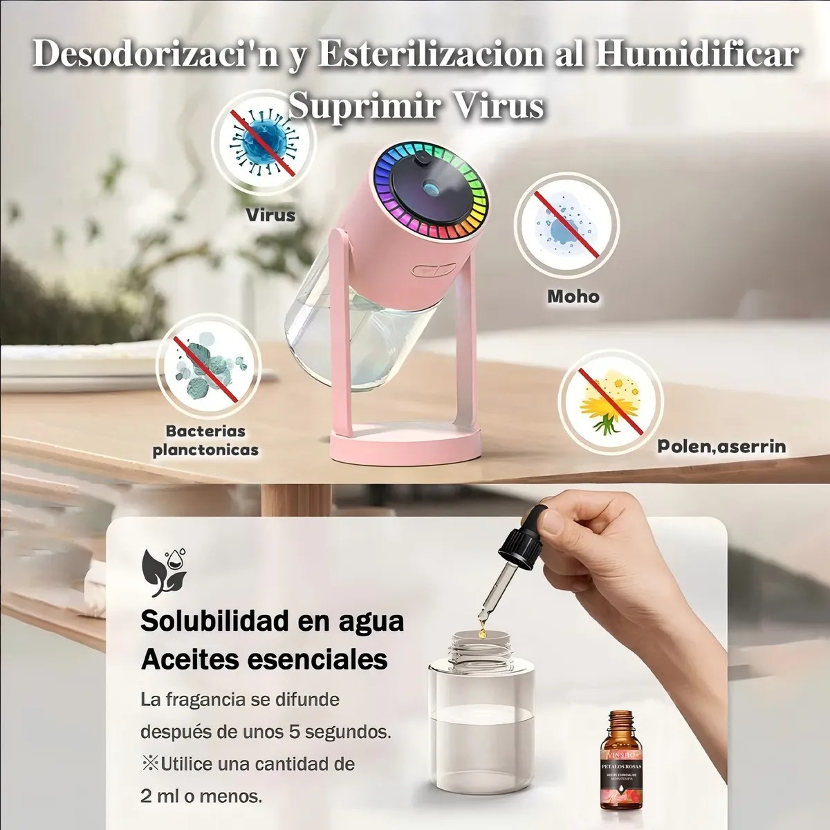 Humidificador Difusor Aceites Esenciales Difusores Aroma Rosa image number null