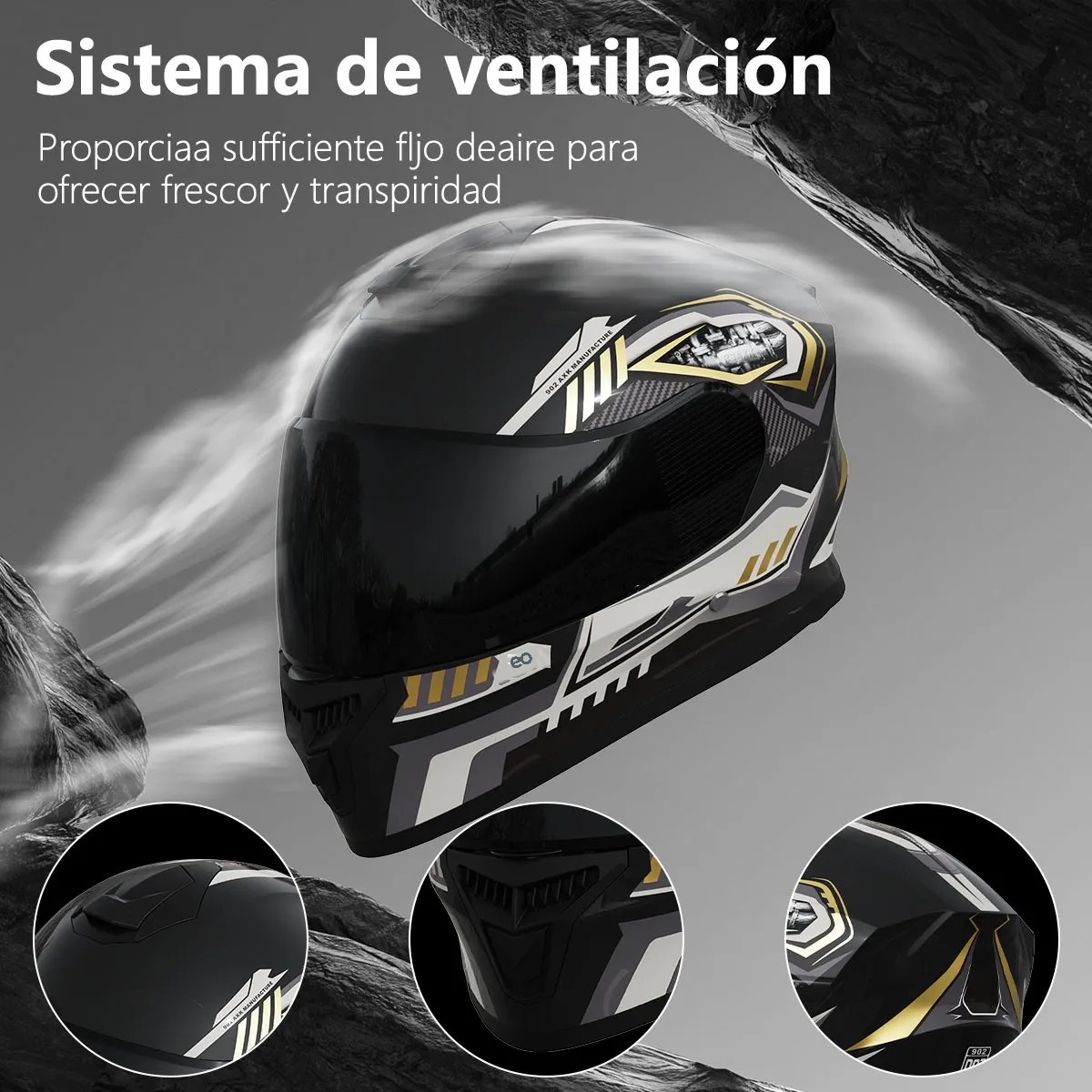 Casco De Moto Con Visera Abatible Y Plegable Certificado Dot Oro Negro Talla:L image number null
