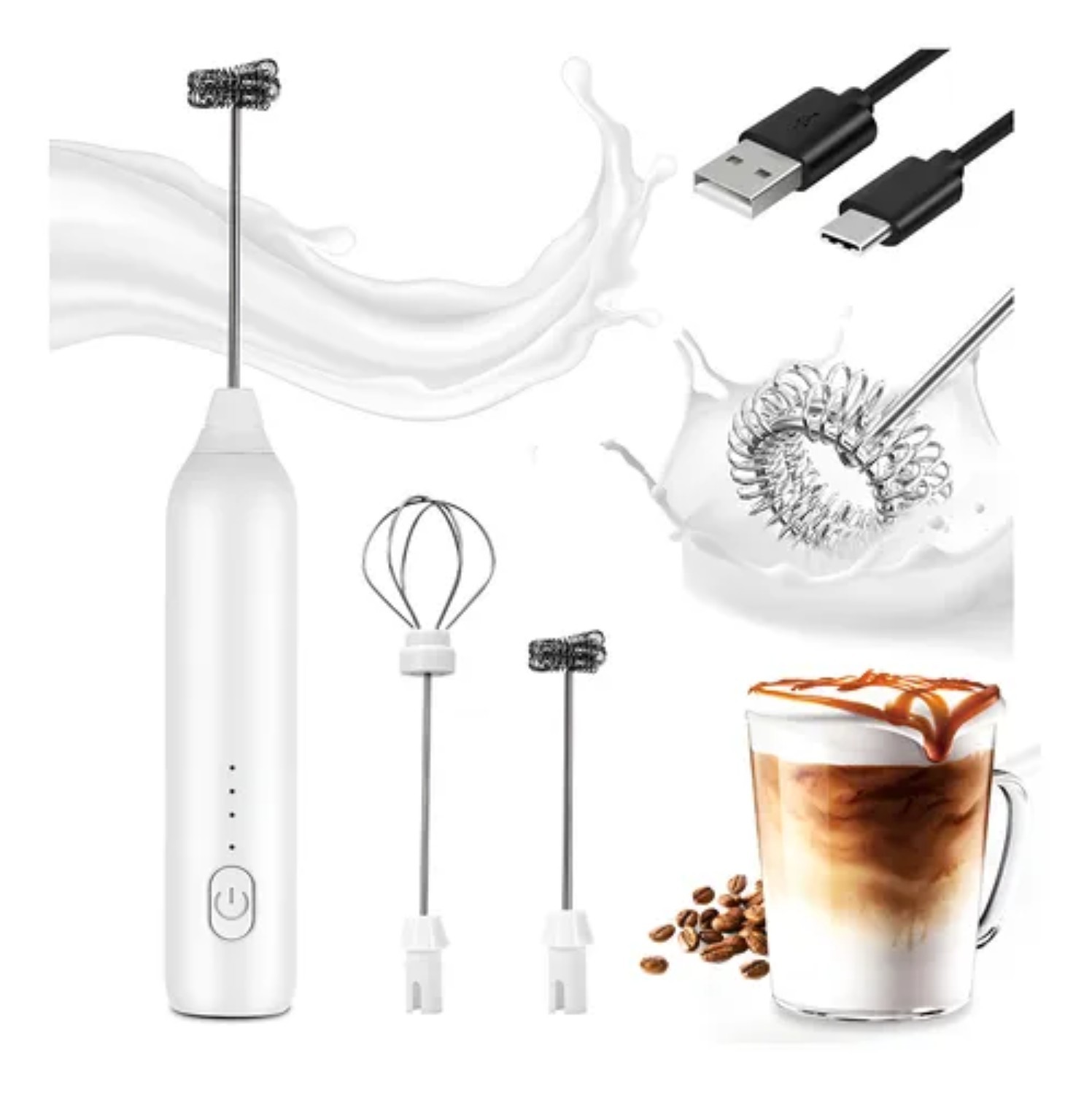 Mini Batidora De Nata El&eacute;ctrica Recargable Uso Dom&eacute;stico Blanco image number null