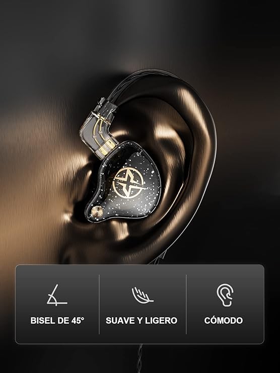 Auriculares intraurales con cable, Colorful Hybrid monitores intraurales, auriculares HiFi de graves profundos con cables desmontables con pin B, auriculares aislantes de ruido (micr&oacute;fono) (Negro). image number null