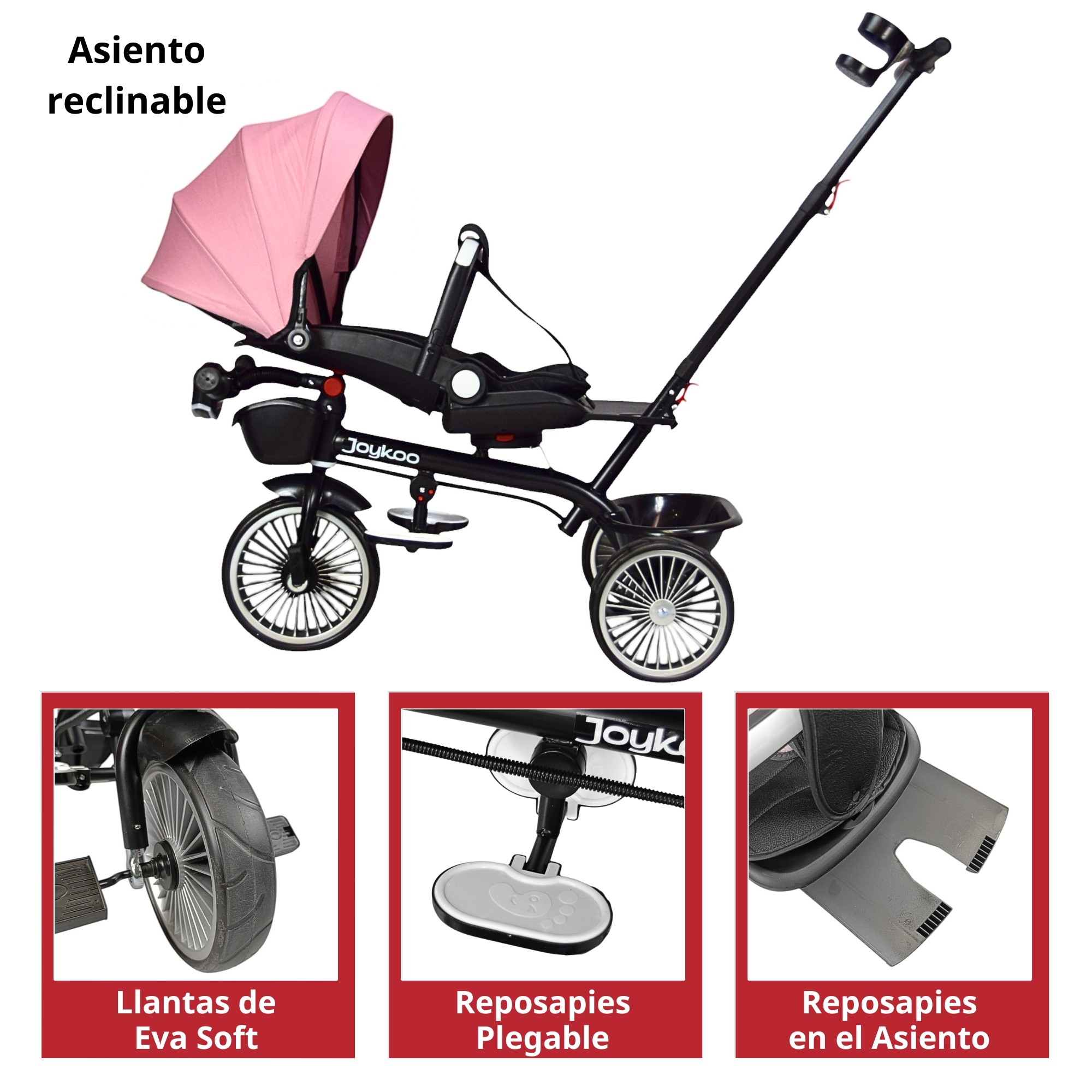 Triciclo para Ni&ntilde;os Asiento Giratorio Reclinable con Luz y Sonido - Rosa image number null