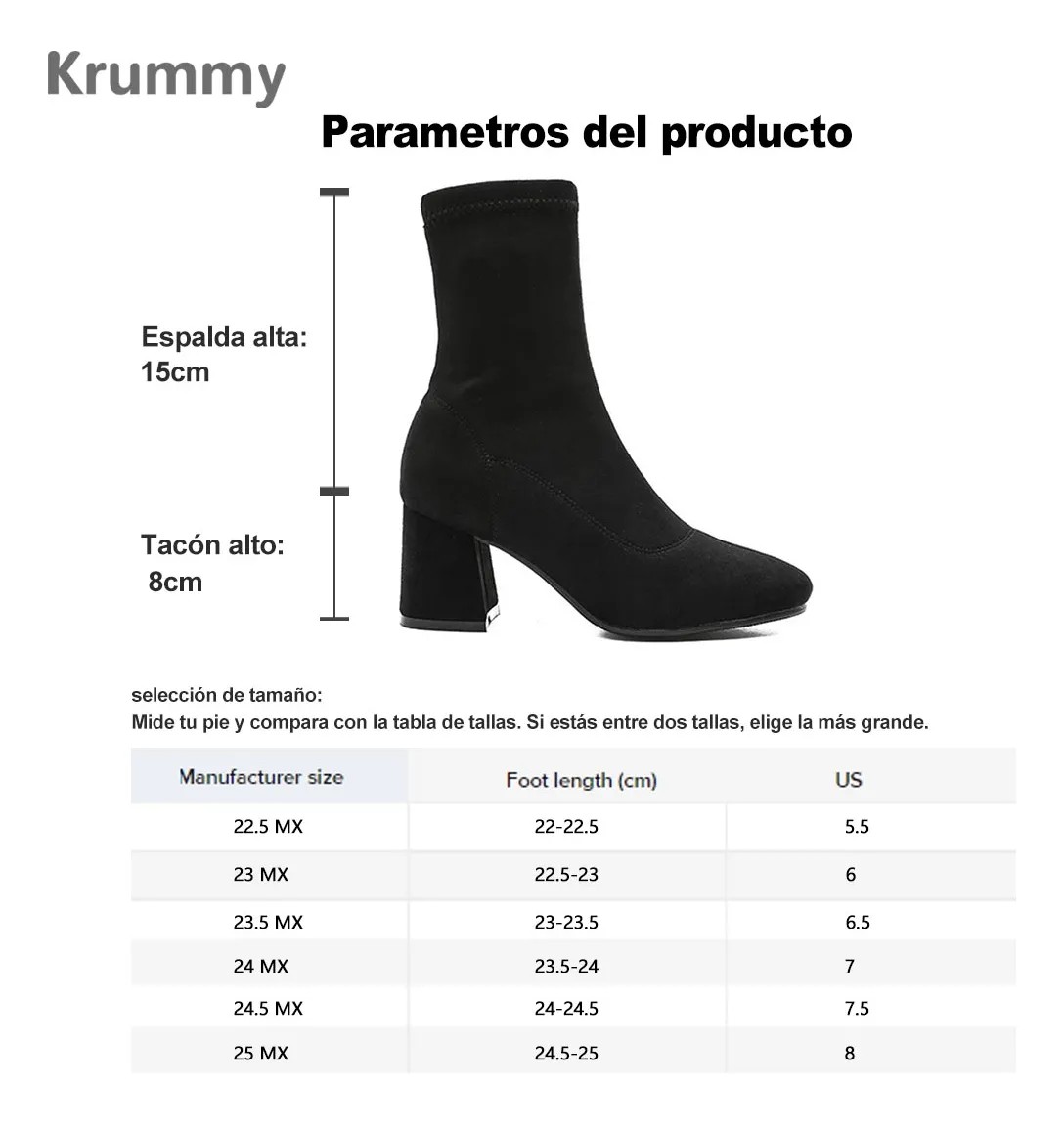 DE REMATE Bot&iacute;n el&aacute;stico negro de tac&oacute;n medio TALLA 24.5 image number null