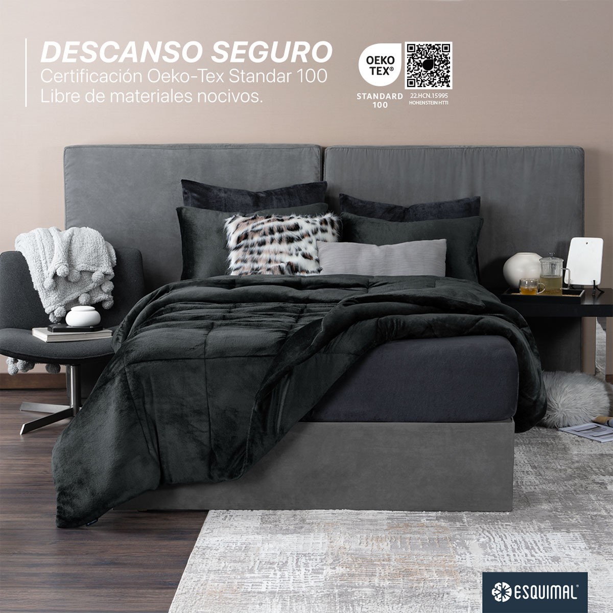 Edred&oacute;n Invernal Cobertor King Size + S&aacute;bana Negro / Gris Oscuro ESQUIMAL image number null
