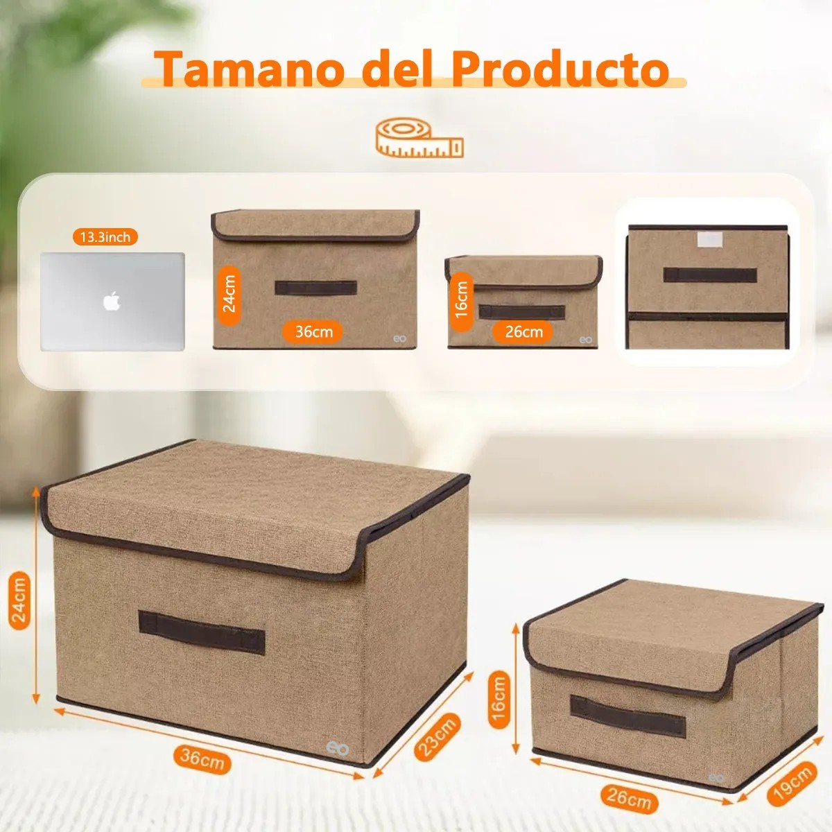 6 Cajas Organizadoras Tela Plegables Con Tapas Cajas De Tela Color Nude Lisa image number null