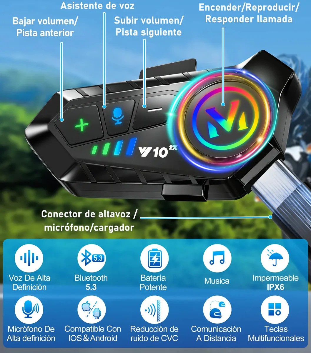 "Intercomunicador Motocicleta V10 Para Casco Bluetooth 2pcs " image number null