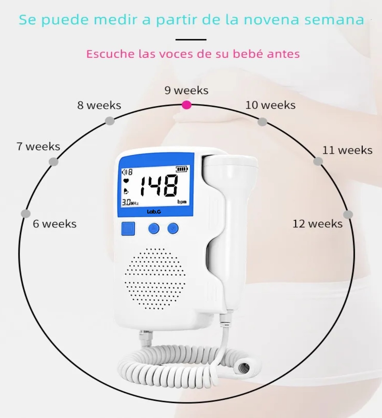 Detector De Frecuencia Card&iacute;aca Fetal Doppler + Gel Bater&iacute;a, Blanco/Azul image number null