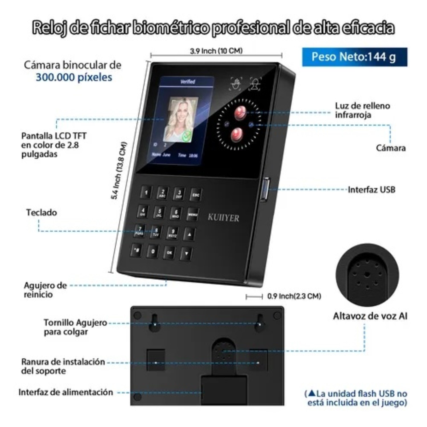 Reloj checador 3 en 1 con 12 idiomas negro image number null