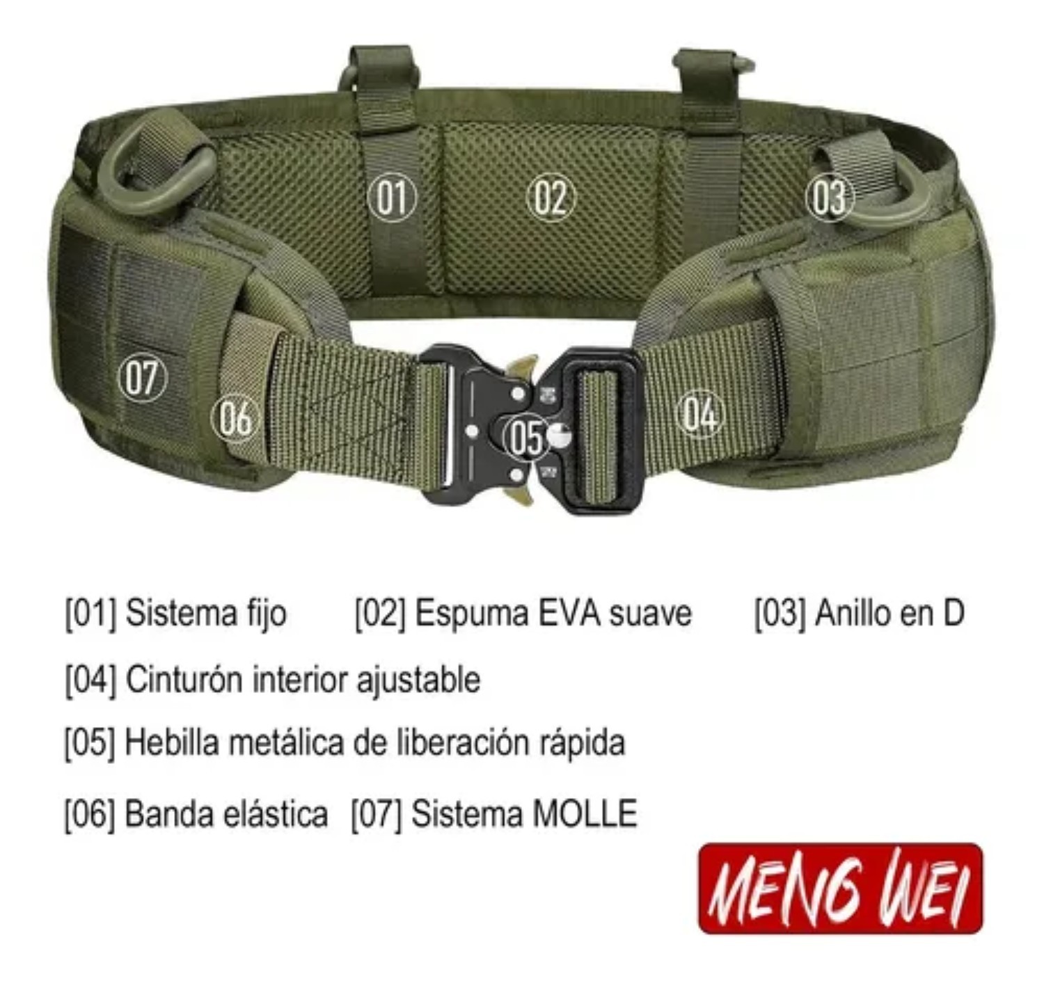 Cinturon Tactico Militar Ajustable Durable 125 Cm 8 pz Verde Militar image number null