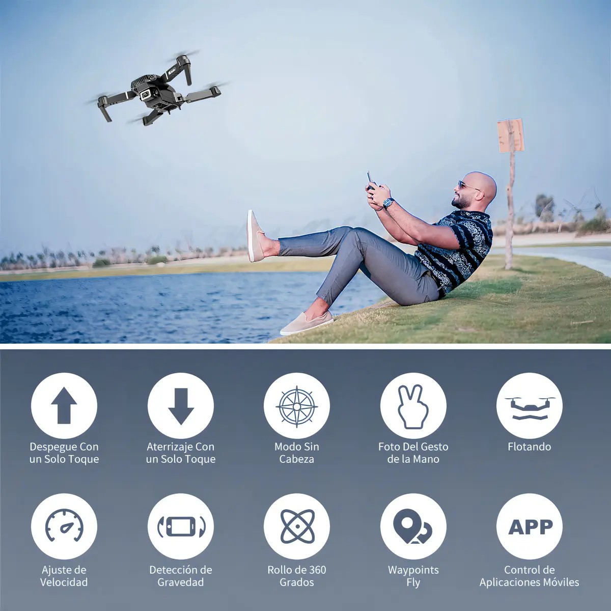 Mini Drone Ourlife AK Air2 Negro Con Dual C&aacute;mara 4K 2.4GHz Giro 360 Con 2 Bater&iacute;as Y Protector De H&eacute;lices image number null