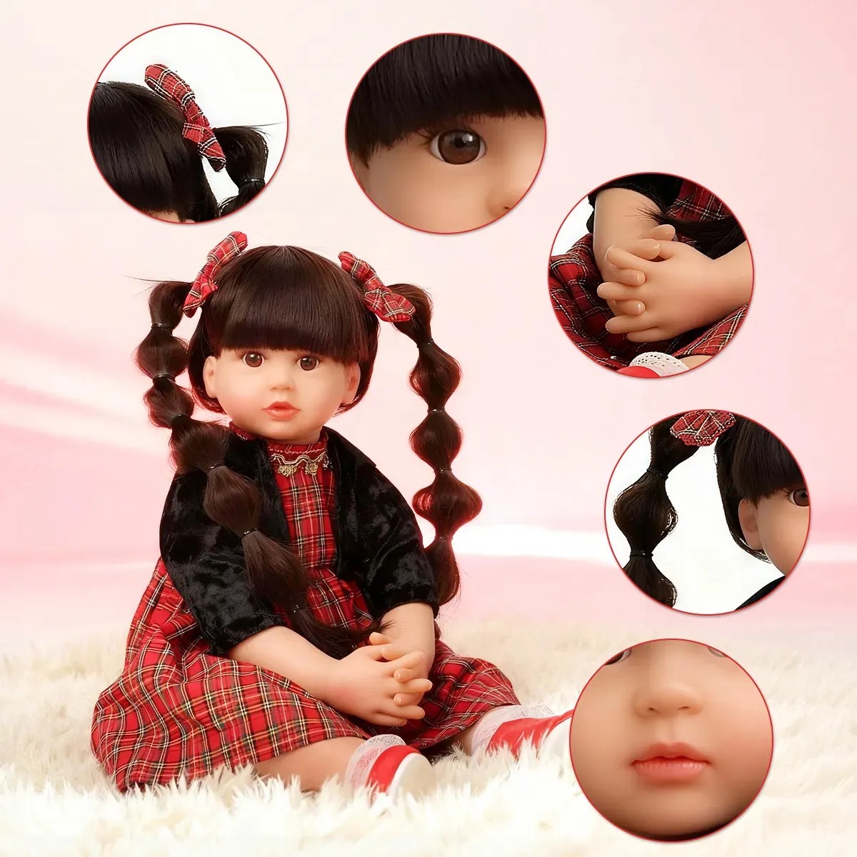 Mu&ntilde;eca Beb&eacute; Reborn 55cm Con Cabello Largo Realista Con Cuerpo Suave Y Detalles Faciales image number null