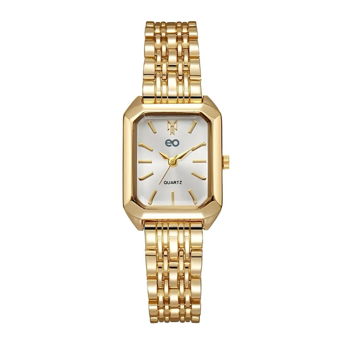 Reloj De Mujer Impermeable Cuarzo Moda Fondo Blanco Correa y Bisel Dorado image number null
