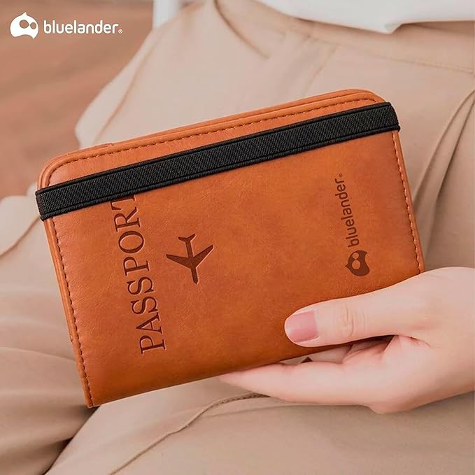 Bluelander Porta Pasaporte, con Protecci&oacute;n RFID, Porta Pasaporte y Visa, 15 x 20.5 cm, (Caf&eacute;) image number null