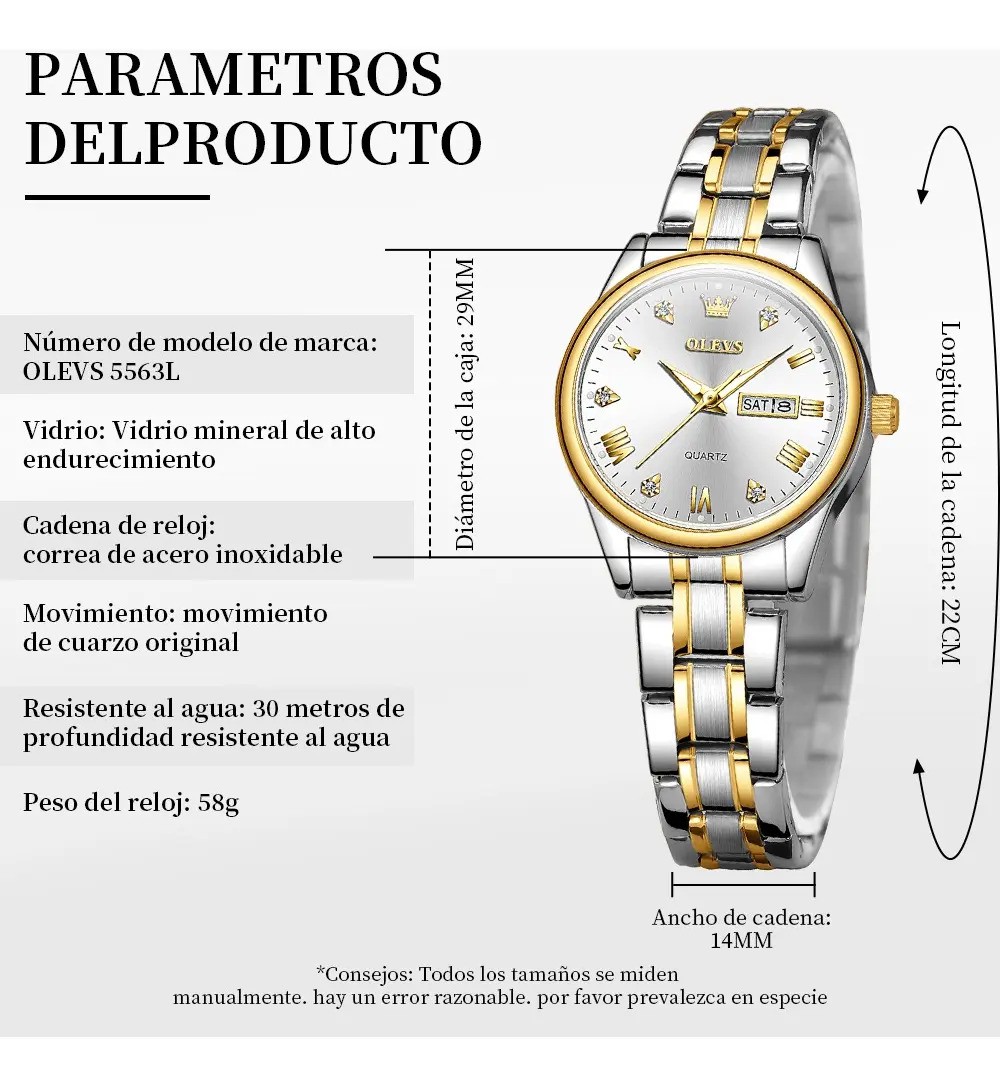 "Reloj Mujer Olevs 5563 Original Luminoso Plata Dorado " image number null