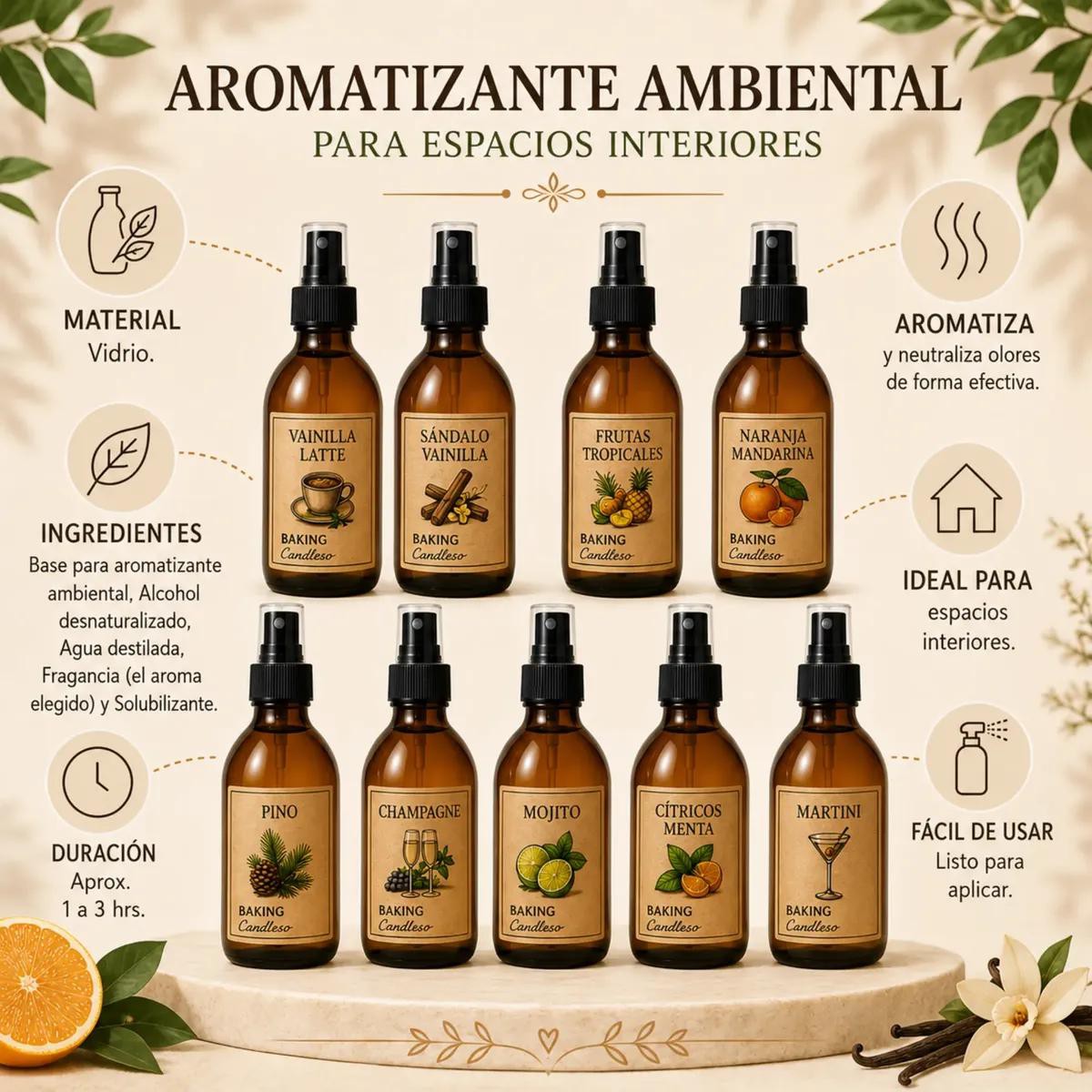 Baking Candles Room Spray 250ml Aromatizantes Naturales para Espacios Interiores image number null