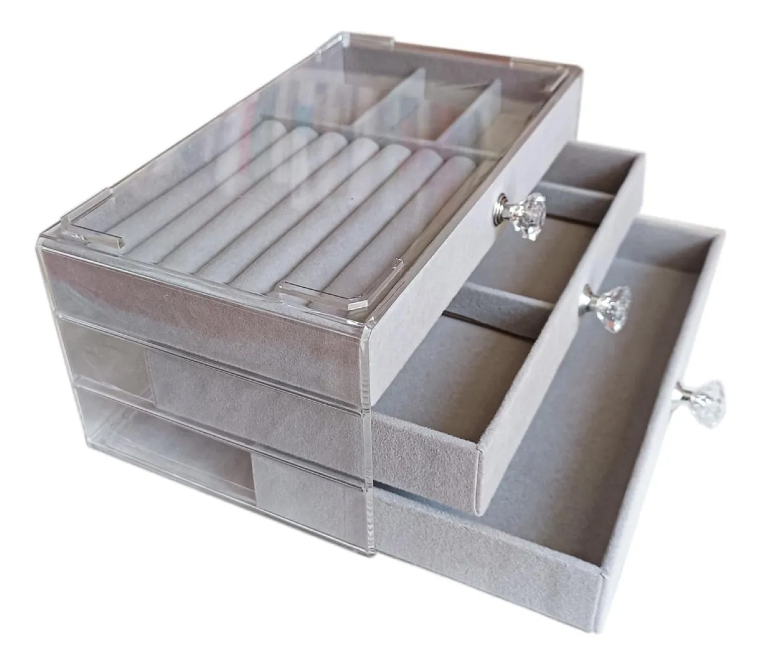 Caja De Almacenamiento De Joyas Acr&iacute;licas De 3 Cajones Gris image number null