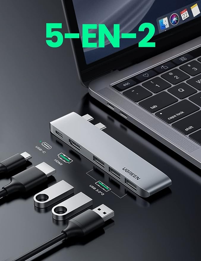 UGREEN Hub USB C para MacBook Pro Air, USB C Hub a HDMI 4K, 3 USB 3.0 para Thunderbolt 3, 100W PD Carga para Macbook Air/Pro M1 15" 13" 2021 2020 2019 2018 2017 2016, Plateado. image number null