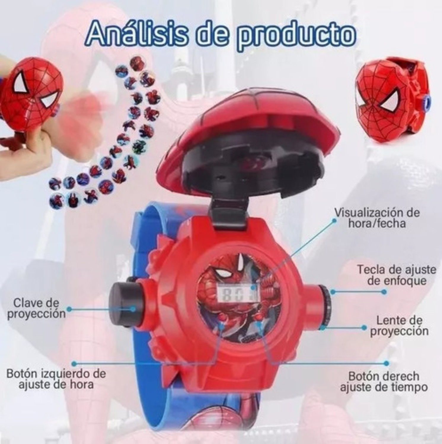 Reloj Proyector Ni&ntilde;os Dibujos Animados 24 Im&aacute;genes Spiderman image number null