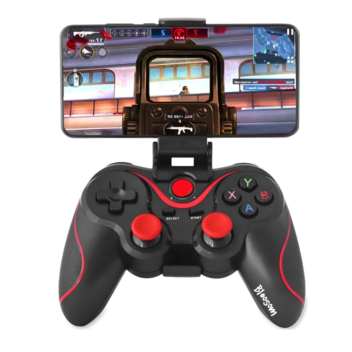 Control Gamepad Mando Bluetooth Android Pc Con Soporte, Negro y rojo image number null