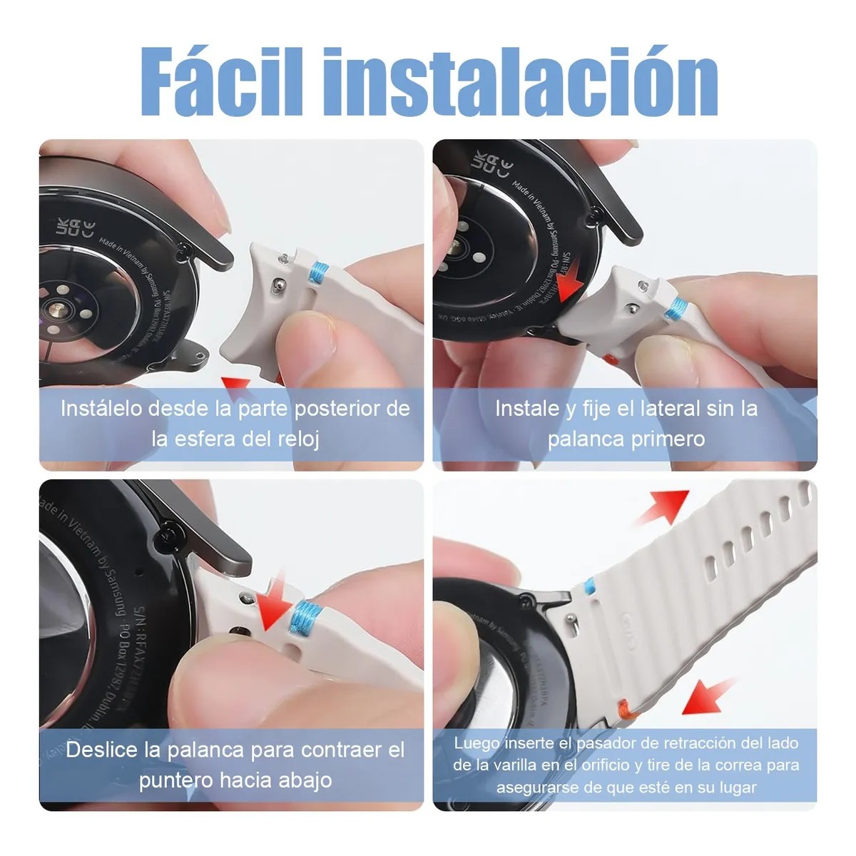 3pzs Correa Silicon Para Galaxy Watch Fe/7/6/5/5 Pro/4/fe Negro+blanco+azul image number null