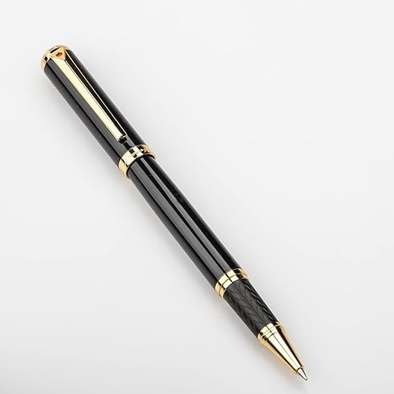 A Urhomefull Impresionante bol&iacute;grafo de lujo con ribete de oro de 24 quilates, punta de Suiza con recambios de tinta negra, juego de regalo perfecto para hombres y mujeres, juego de escritura elegante para negocios, negro brillante. image number null