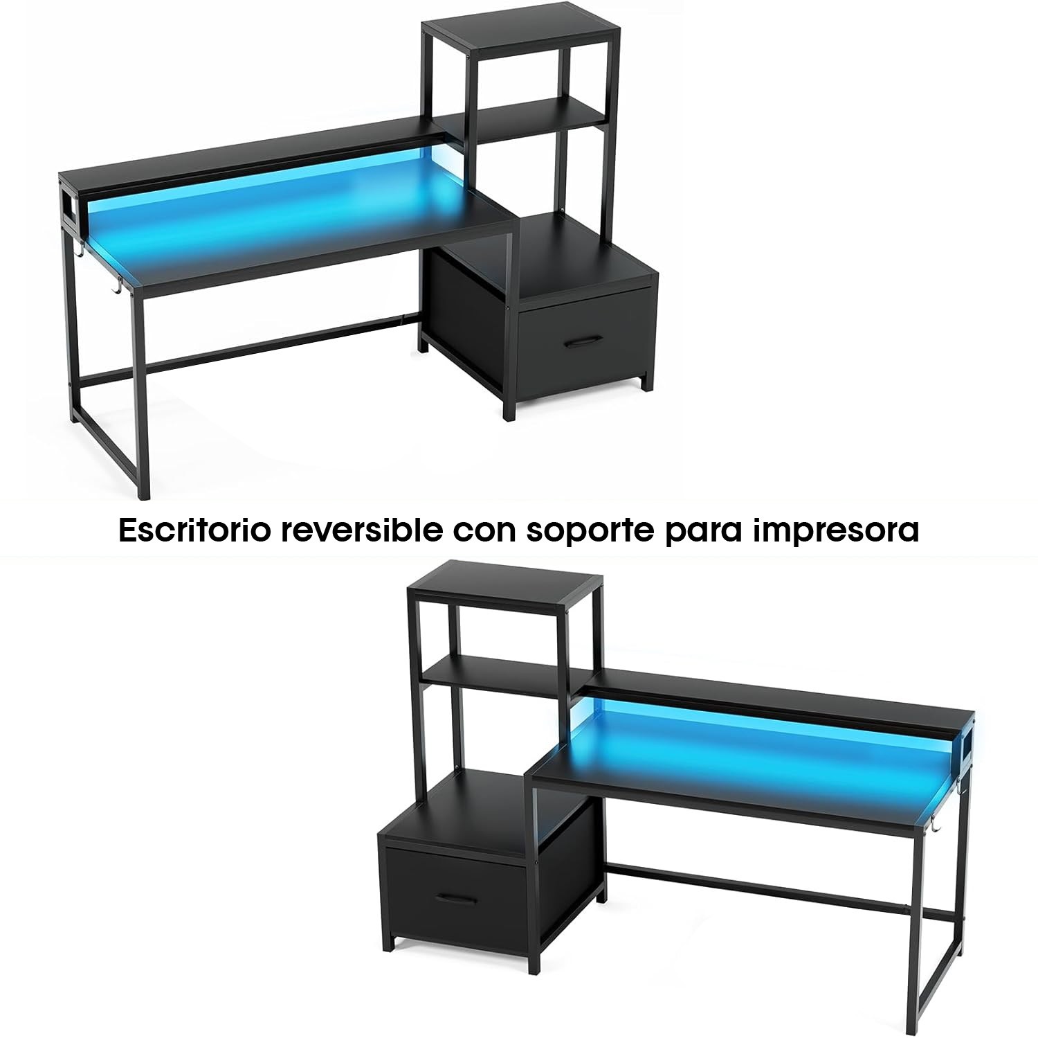 Escritorio Organizador con Estanter&iacute;a Lateral, Caj&oacute;n y Base Met&aacute;lica Negra &ndash; Bossa Zeni image number null