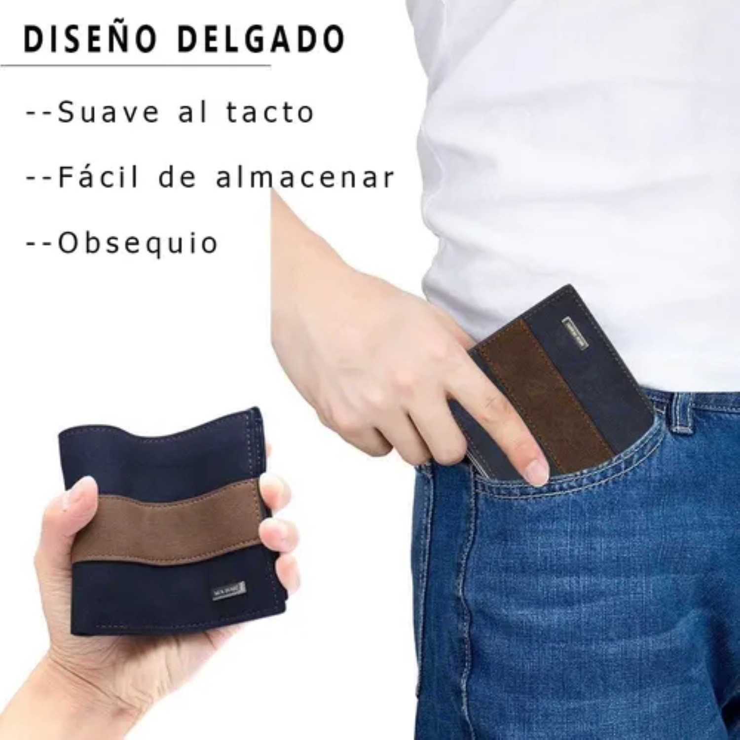 Cartera Billetera De Cuero Con M&uacute;ltiples Tarjetas azul marino con cafe oscuro image number null