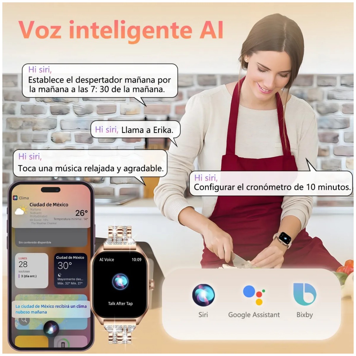 Reloj Smartwatch 1.85 Mujer Relojes Inteligentes Smart Watch Dorado image number null