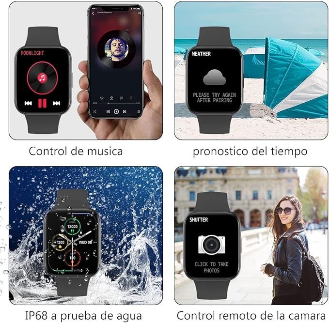 Smartwatch Reloj Inteligente,Salandens 1.72" Hombre Mujer Pulsera Inteligente, Pantalla T&aacute;ctil Completa Impermeable IP68 image number null