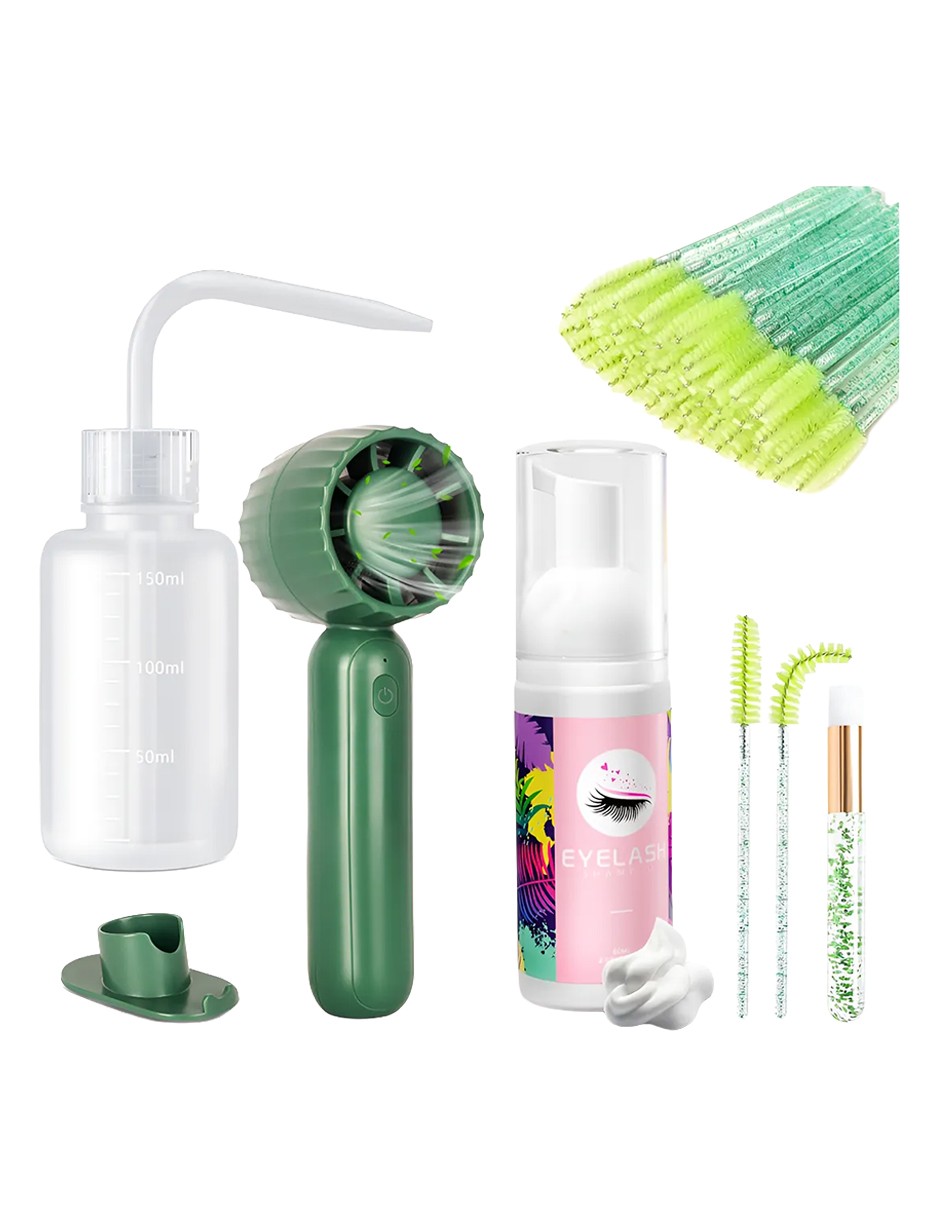 Kit Shampoo Espuma Para Pesta&ntilde;as Y Brocha Para Extensiones VERDE LIMA image number null