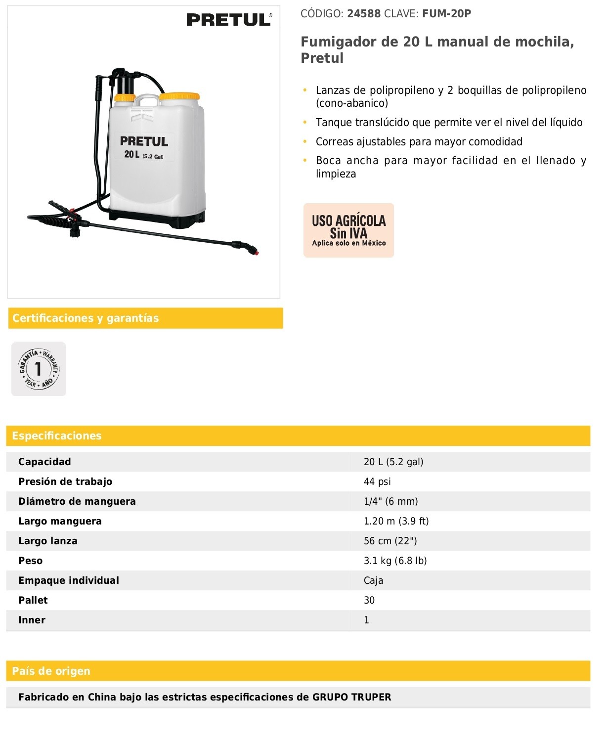 Fumigador de 20 L manual de mochila, Pretul image number null
