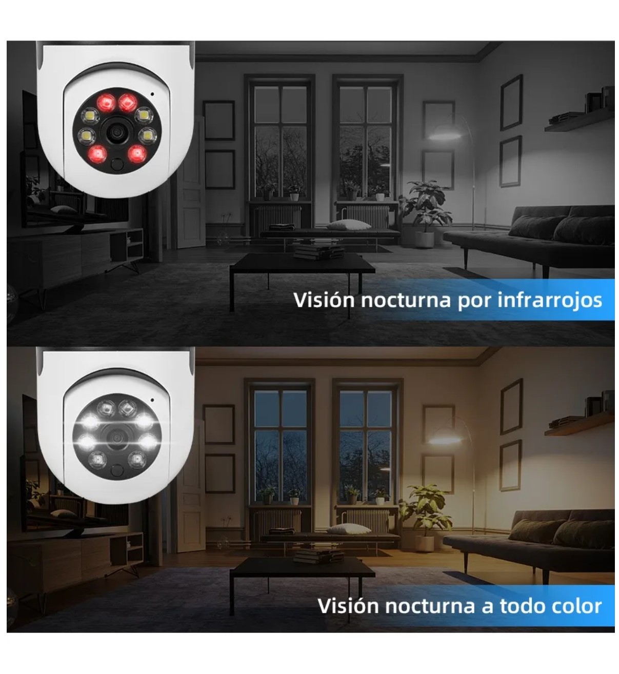2pcs C&aacute;mara De Seguridad Wifi De 360&deg; Belug Visi&oacute;n Nocturna Alarma Blanco image number null