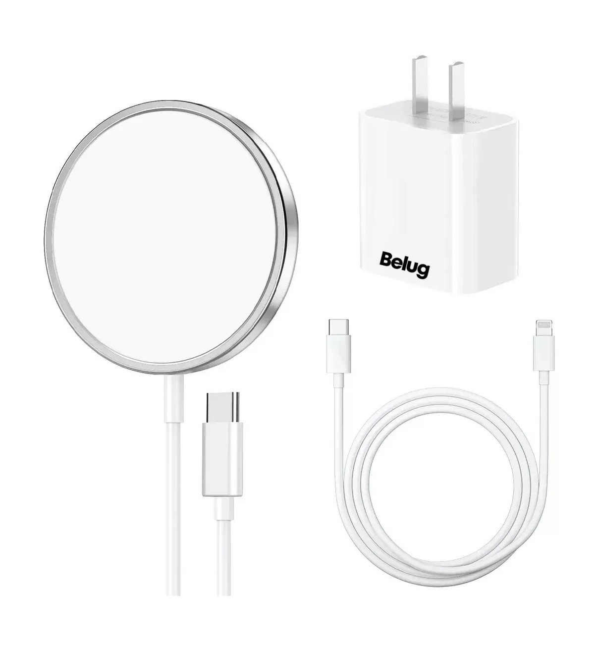 Cargador Inalambrico Belug+ Cable Tipo C + Cargador 20w Blanco image number null