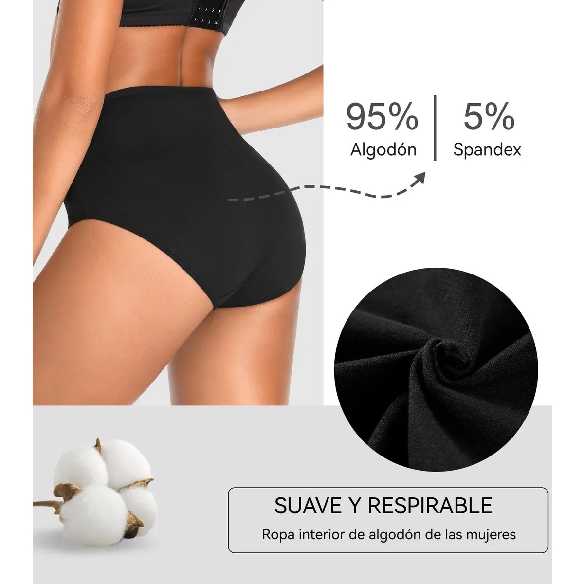 Pack De 5 Bragas De Algod&oacute;n De Cintura Alta Para Mujer Talla:XXL Multicolor image number null