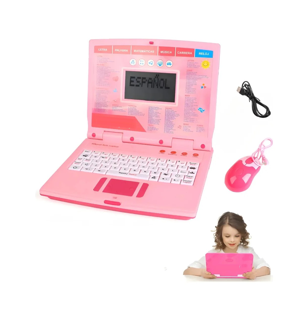 Computadora Laptop De Juguete De Espa&ntilde;ol Ingles Para Ni&ntilde;os Rosa Bloosom image number null