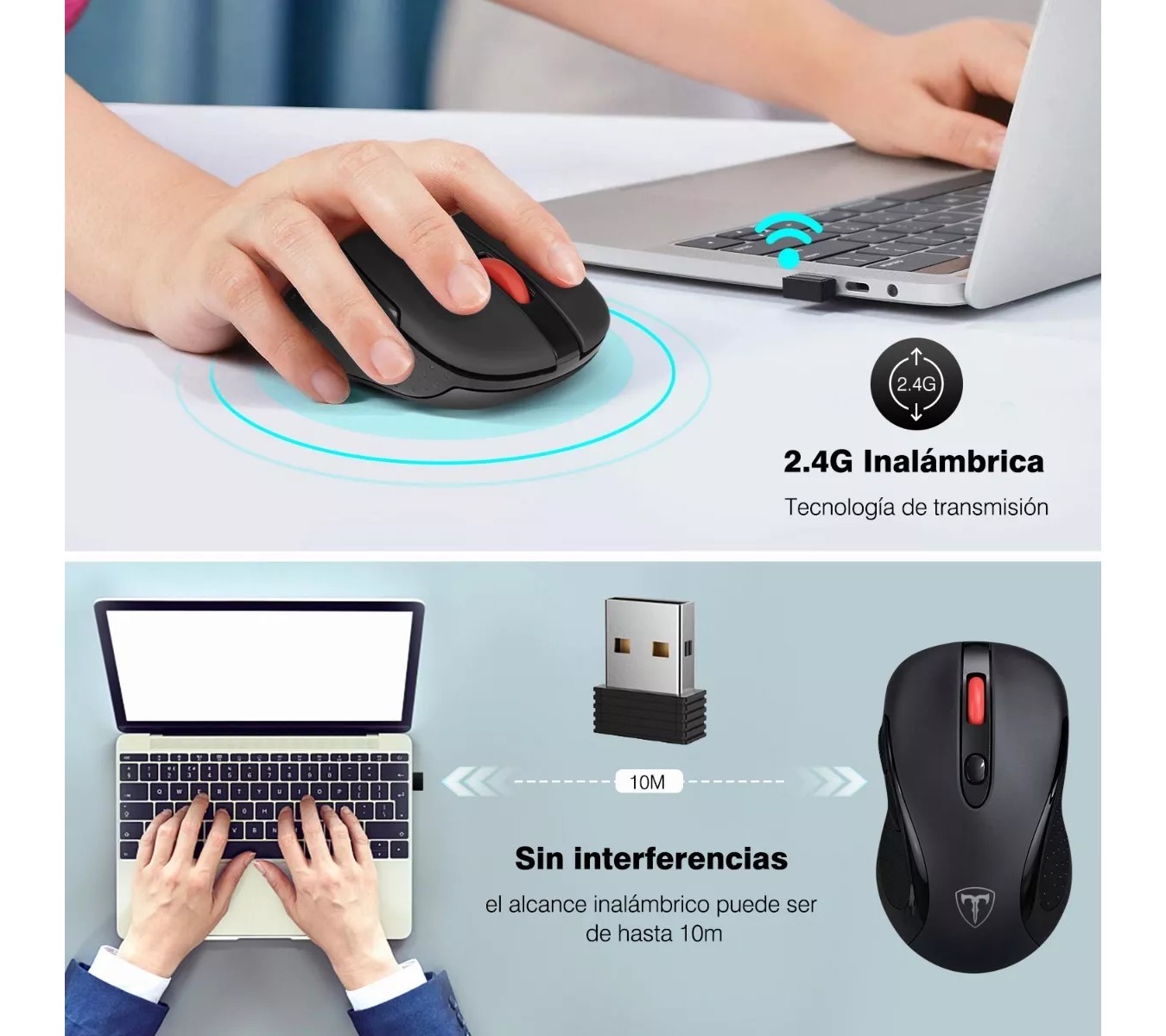ML TERPORT Mouse Inalambrico Usb Oficina F10, Uso Con Pila, 2.4g Receptor Usb, 2400 Dpi / 5 Niveles Adjustables, Rat&oacute;n Inalabmrico Ergonomico Ligero Y Portatil Para Win/Mac Computadora PC. image number null