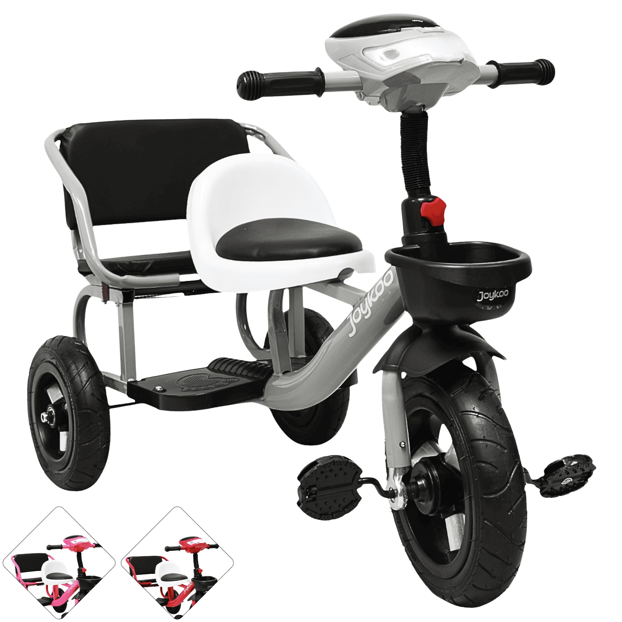 Triciclo para Ni&ntilde;os Dos Asientos Torreta con Luz y Sonido Ruedas de Goma Apto a partir de 2 A&ntilde;os - Gris image number null
