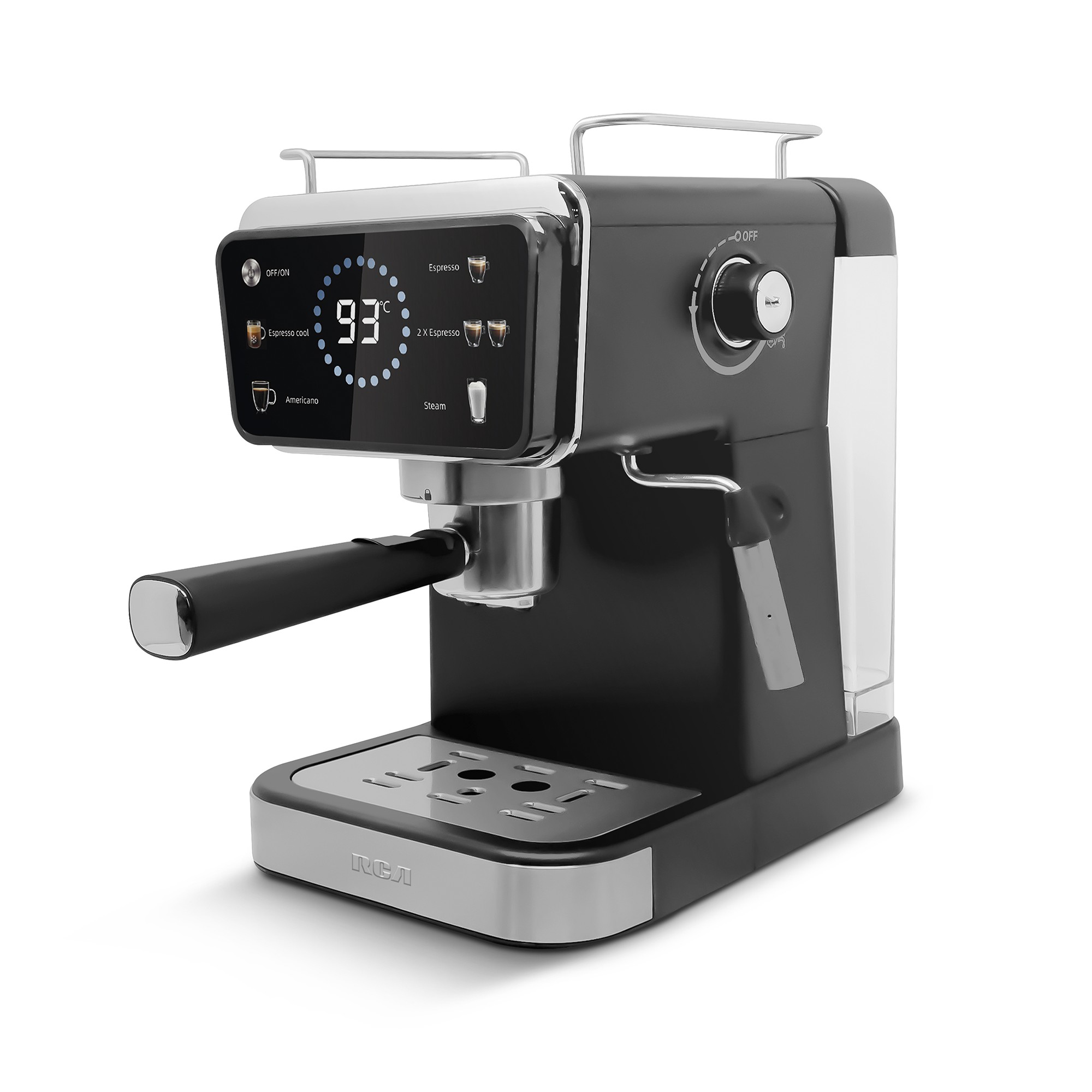 RCA Cafetera Profesional RC-CAF5, 2 en 1 para Caf&eacute; Molido y C&aacute;psulas, Espumador, Pantalla Inteligente, 1.5L. image number null