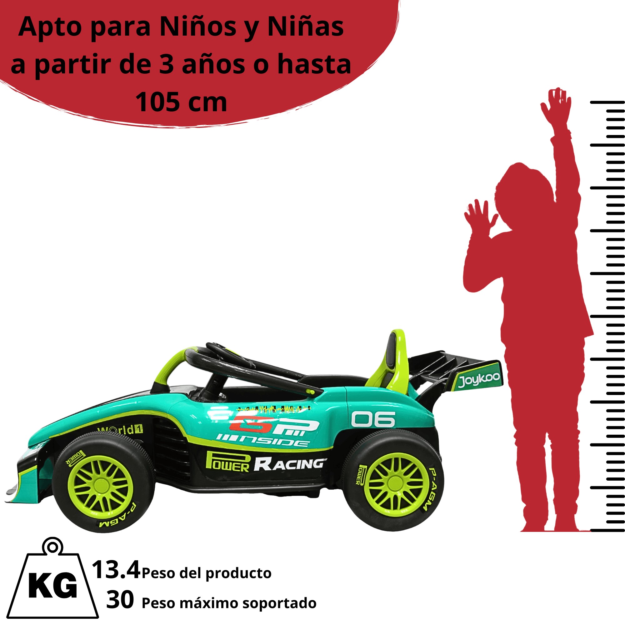 Montable Electrico para Ni&ntilde;os Carro de Carreras Bluetooth Control Remoto Bater&iacute;a 12v Apto a Partir de 3 A&ntilde;os - Verde image number null
