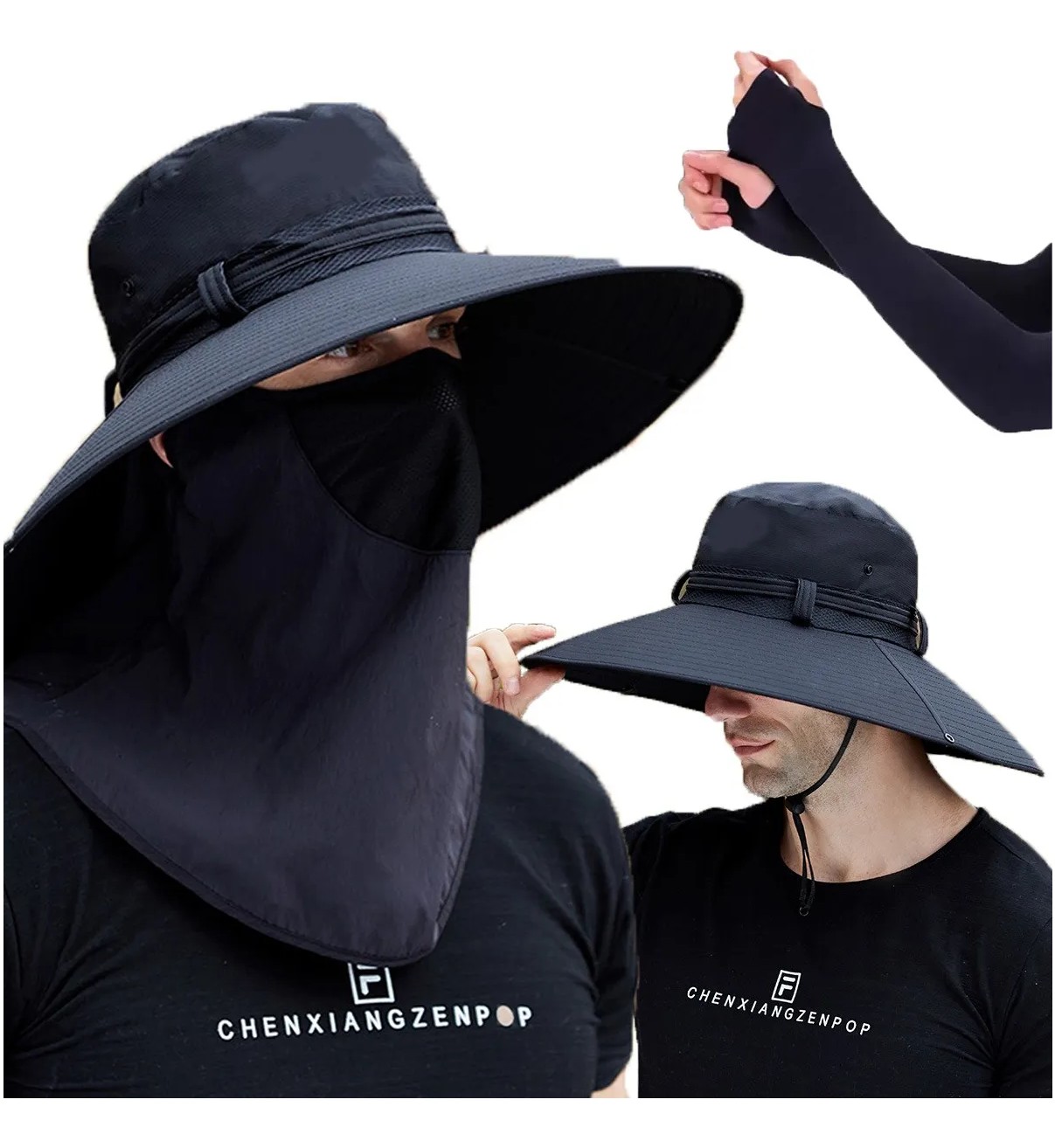 Sombrero Para El Sol Y Con Guardapolvo Para Cuello Y La Cara Negro Malubero image number null