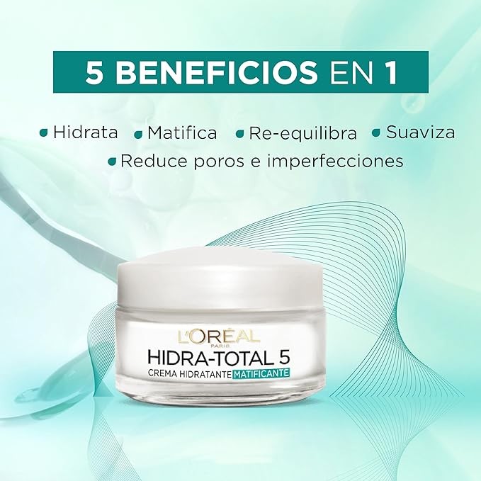 A L'Or&eacute;al Paris Crema Anti-Brillo Hidra Total 5 Matificante, 50ml. image number null