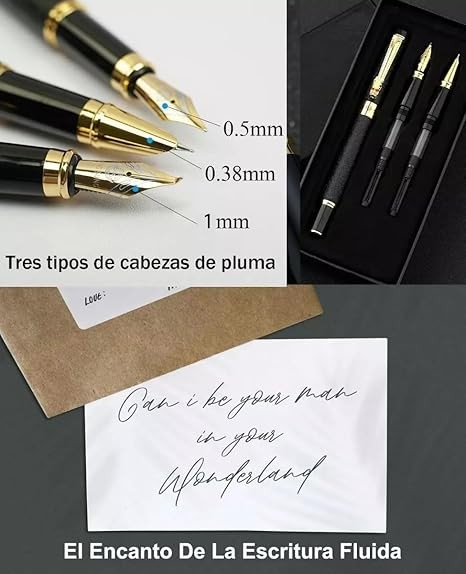 A ZYHSLZ Set de 3 Pluma Estilogr&aacute;fica, Pluma Fuente Estilogr&aacute;fica con 3 Plumillas de Acero y Convertidor, Pluma Estilogr&aacute;fica Recargable, Pluma Estilogr&aacute;fica Punto Fino,Dise&ntilde;o Cl&aacute;sico (Plata esmerilado). image number null
