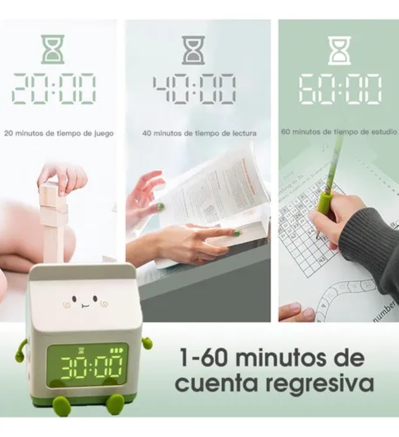 Reloj Despertador Digital Con Temporizador Y Alarmas Verde image number null
