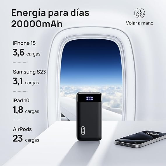 INIU Power Bank 20000mAh, 22.5W Carga R&aacute;pida Bateria Portatil PD3.0 QC4.0, USB C Pila Portatil de 3 Salidas, image number null